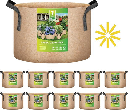 iPower Plant Grow Bags 7 Gallon 10-Pack Tan Heavy Duty Thickened Nonwoven Aeration Fabric Pots Durable Container with Strap Handles, for Gardening & Planting Fruit