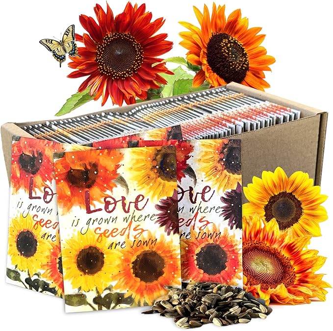 Seed Needs Heirloom Sunflower Seed Packet Favors for Party Events - Pre-Filled & Ready to Hand Out - Great for Weddings, Bridal Showers, Memorials, Fundraisers (100 Packets)