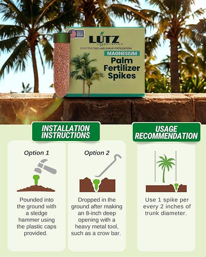 Magnesium Palm Tree Fertilizer Spikes, Pack of 40 - Fertilizer Sticks & Plant Food Spikes for Palm Trees & Ferns - Contains Magnesium, Sulfur & Nitrogen, Essential Nutrients