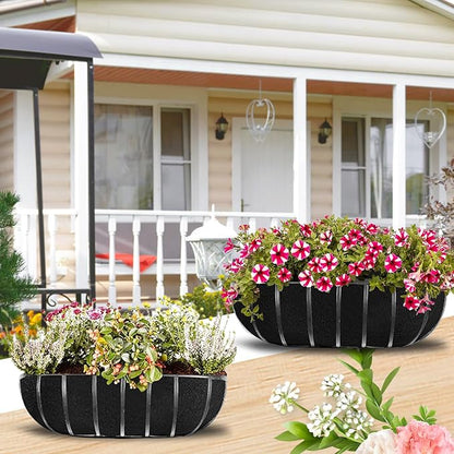 4 Pack Planter Basket Liners, Trough Window Box Liners, Round Fabric Planter Liner, Durable Felt Hanging Basket Liners Replacement Coco Liner for Planters Garden Flower Vegetables (Trough 30in)