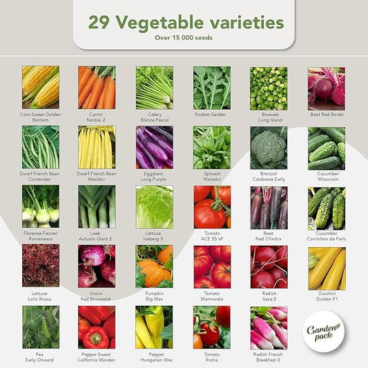 Garden Pack Vegetable Seeds Pouch - 50 Varieties of Vegetable, Herb & Flower Seeds for Planting - 25,000 Non GMO Heirloom Seeds - Gardening Gifts for Men and Women
