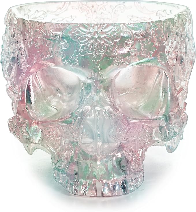 Iridescent Skull Planter Pot 6 Inch Skeleton Head Pot Succulents Flowers, & Bowl Dish Gothic Decor for Garden Home Parties Haunted House Spooky Black Display Halloween Skull Flower Pot Decoration Gift