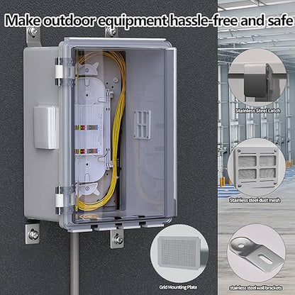 ABS Electrical Junction Box, Ventilated Design, Cable Grommets, IP65 Waterproof Enclosure, Indoor/Outdoor Use with Mounting Panel (Clear Cover, 11.8"x7.9"x5.1")