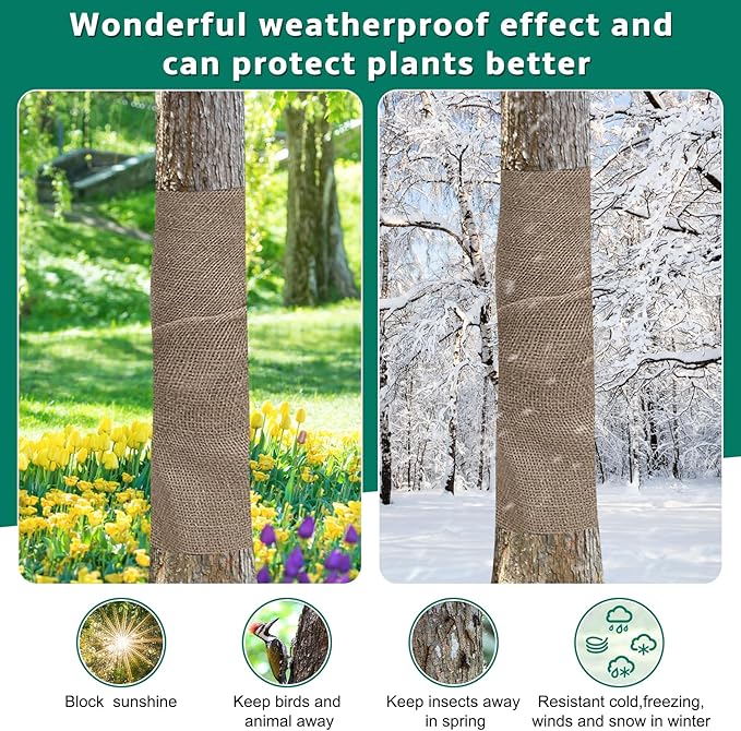 50x50 High Density Natural Burlap Plant Covers Freeze Protection, 40 in x 30 ft Heavy Duty Jute Tree Wrap for Outdoor Winter Shrub Shield & Garden Plant Care