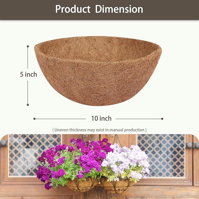 GreatBuddy 4 Pcs Coconut Hanging Basket Liners 10 Inch, Sturdy Round Coco Liners for Planters, Perfect Replacement for The Old, 100% Natural, Easy to Straighten Out