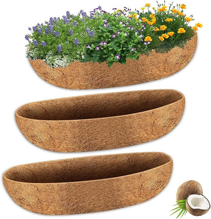 Halatool 30 Inch Window Box Coconut Liners for Planters, 3 Pack Natural Coco Fiber Replacement Liners for Fence Railing Wall Window sill Planter