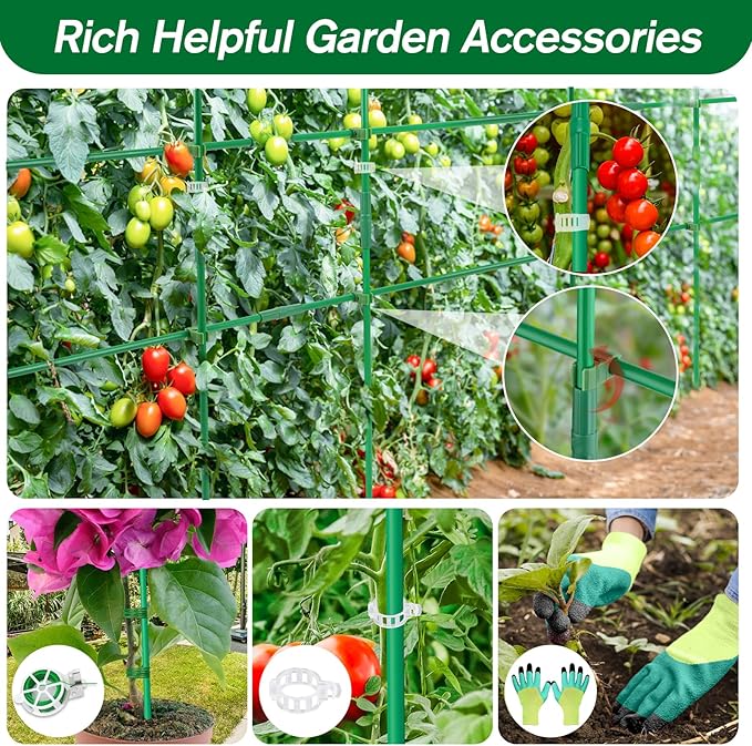 123PCS Garden Stakes Set with 36PCS 16 Inch Fiberglass Plant Sticks and Stake Arms, DIY 4ft 5ft 6ft 7ft 8ft Tomato Stakes, Garden Stakes for Vegetables Tomato Pepper Indoor Outdoor Plants