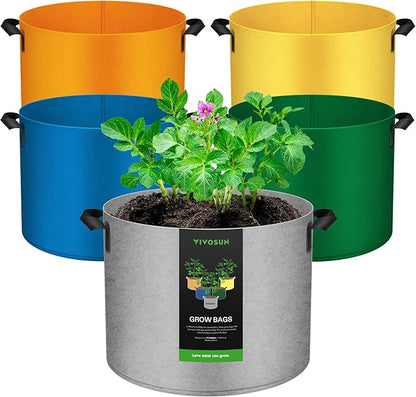 VIVOSUN 5-Pack 10-Gallon Colored Grow Bags, 350G Thick nonwoven Fabric Pots with Handles for Flowers, Fruits and Vegetables