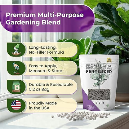 Fiddle Leaf Fig and House Plant Fertilizer Pellets |16-5-11 Slow Release Pellets for Seedlings and Mature Houseplants | Multi-Purpose Blend & Gardening Supplies| 5.2 oz Resealable Packaging