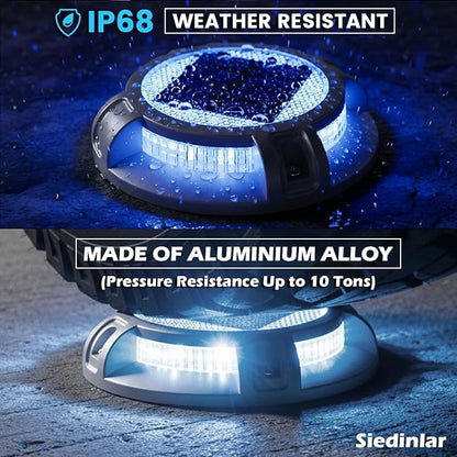 SIEDiNLAR Solar Driveway Lights Outdoor 4 Modes 40 LEDs Deck Driveway Markers Marine Dock Light Waterproof for Ground Walkway Pathway Step Garden Yard, Blue/White Dynamic Lighting (12 Pack)