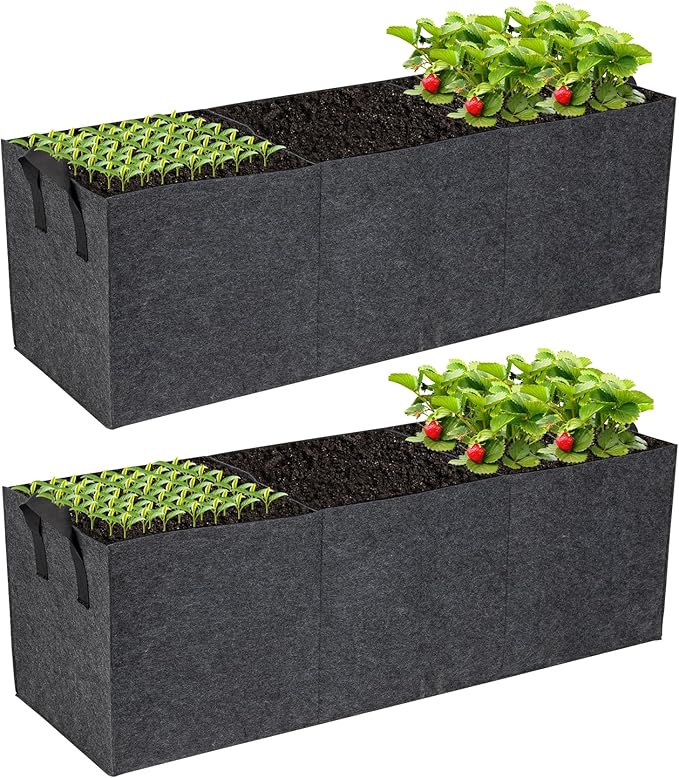 2-Pack 3 Grids Fabric Raised Garden Bed 22 Gallon, 3x1x1 FT Thickened Garden Grow Bags with Handles - Indoor Outdoor Planter Bags for Vegetables, Herbs, Flowers