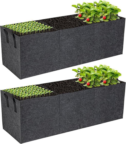 2-Pack 3 Grids Fabric Raised Garden Bed 22 Gallon, 3x1x1 FT Thickened Garden Grow Bags with Handles - Indoor Outdoor Planter Bags for Vegetables, Herbs, Flowers