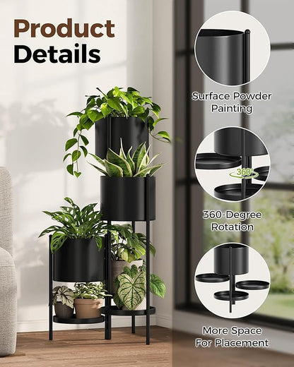 Bamworld Metal Plant Stand Indoor Corner Plant Shelf Outdoor Tall Flower Stands for Multiple Plants for Indoor Plants Garden Living Room Balcony Black