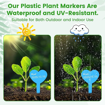Platic Plant Markers 120PCS Plant Tags with Black Pen Garden Markers for Plants Outdoor Garden Labels Outdoor Waterproof Gardening Essentials Herb Signs Blue Seed Marker Gifts for Gardeners