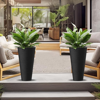 Kante Tall Round Planter Set of 2, 18" H Large Decorative Planter Pots for Outdoor Indoor Garden Patio Front Porch (Black)