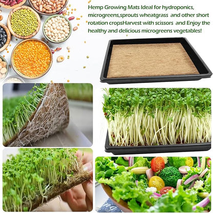 9Set Microgreens Growing Mat with Tray, Microgreen Growing Kit 10″×10″ Wheatgrass Seed Sprouting Starter Mat Hemp Fiber Grow Tray Hydroponic Jute Pads Indoor Organic Production for Germination Sprouts