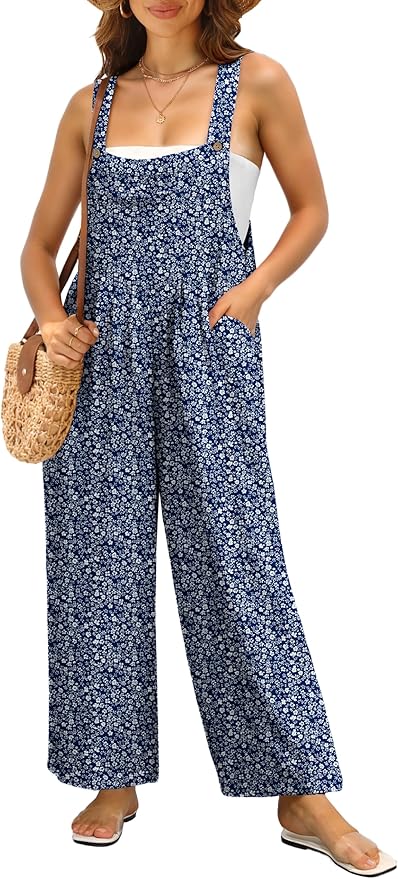 IWOLLENCE Women's Summer Jumpsuits Boho Wide Leg Overalls Casual Loose Rompers with Pockets 2025