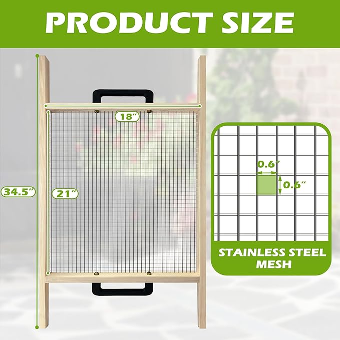 Soil Sifter Large, Garden Rock Sifter, Garden Sifter for Sifting Soil, Worm, Leaves, Loam Soil, Sand and Gravel, Suitable for Wheelbarrow and Handheld