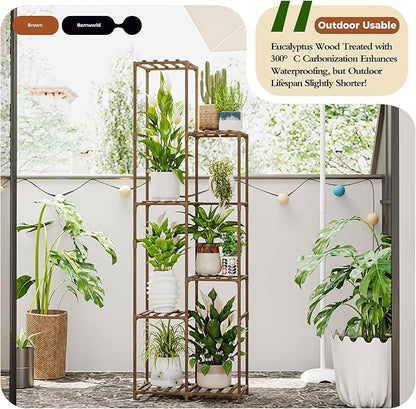Bamworld Tall Plant Stand Indoor Corner Outdoor Plant Shelf Wood Plant Holder for Multiple Plants Flower Stands Plants Rack Living Room Garden Patio Lawn Window, Brown