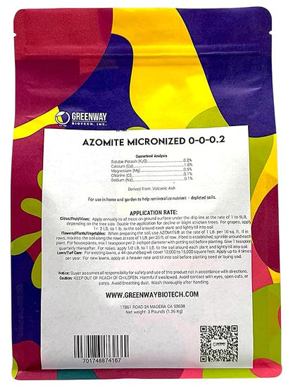 Greenway Biotech, Inc. Azomite Rock Dust Volcanic Ash Organic Fertilizer with Micronutrient & Trace Minerals- Natural Mineral Soluble Plant Fertilizers for Enhances & Increases Crop Yield (3 Pounds)