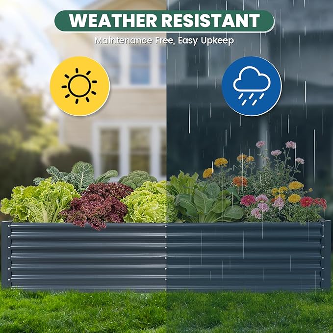 G GOOD GAIN 8x4x2 ft Galvanized Raised Garden Bed Kit, Large Metal Planter Box Outdoor for Vegetables, Flowers, Herbs, 24" Tall 478 Gallon Capacity Deep Root Design, Grey