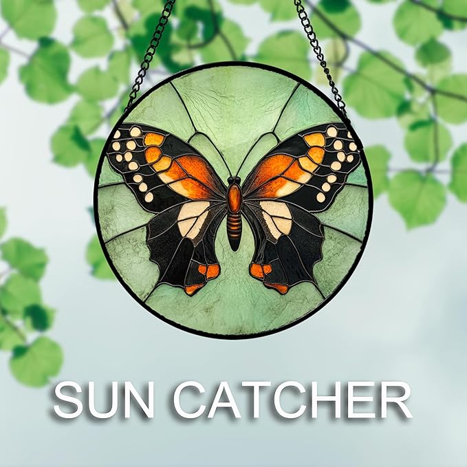 Stained Glass Window Hanging 4 Pcs Set Butterfly Dragonfly Bee Ladybug 6.3" - Suncatcher Door Garden Sun Catcher Decor Birthday Mother's Day for Mom Woman Nana Men