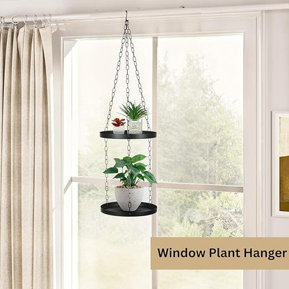 Shinehola Hanging Planters for Indoor Outdoor Plants 9", Plant Hanger Indoor | Metal Hanging Plant Holder, 2-Tier Hanging Planter Shelf, Hanging Basket, No Plant/Pot Included
