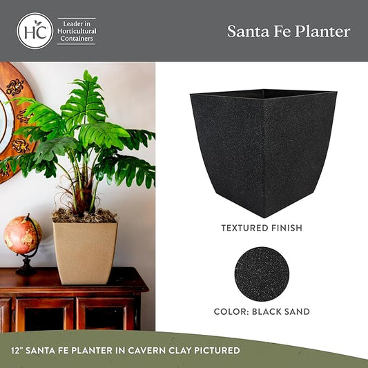 The HC Companies Santa Fe Square Self-Watering Pot - Lightweight Plastic Planter for Herbs & More - Durable Plant Pots for Indoor Plants & Outdoor Plants (16" Black Sand, Pack 2)