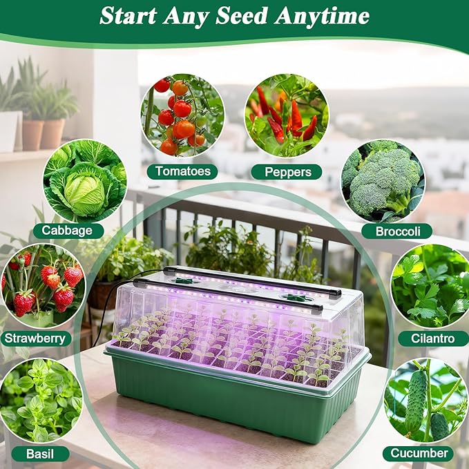 120 Cell Seed Starter Trays Self Watering with LED Grow Light – 2 Pack 60 Cells Seed Starting Kit with Humidity Domes, Tools & Labels for Indoor Gardening