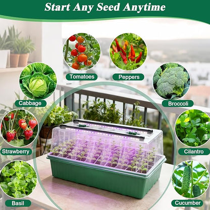 120 Cell Seed Starter Trays Self Watering with LED Grow Light – 2 Pack 60 Cells Seed Starting Kit with Humidity Domes, Tools & Labels for Indoor Gardening
