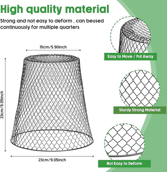 Geosar 10 Pcs 9 inch Chicken Wire Cloche Plant Protector Cover Metal Garden Cloche Dome for Plants Chicken Wire Protection Basket with Garden Stakes for Avoiding Rabbit Bird Small Animals Eat (Black)