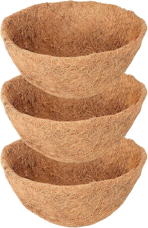 Legigo 3 Pack 12 Inch Hanging Basket Coco Liners Replacement, 100% Natural Round Coconut Coco Fiber Planter Basket Liners for Hanging Basket Flowers/Vegetables