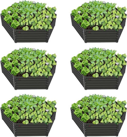 A ANLEOLIFE 6 Set Hexagon Galvanized Raised Garden Beds Outdoor,70x60x18in Metal Planter Box for Planting Vegetables Flowers Herb, Anti-Rust & Easy-Setup, Quartz Grey