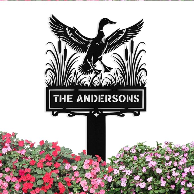 Custom Metal Garden Sign with Stake, Personalized Duck Garden Signs for Outside, Customized Garden Name Signs for Yard Lawn Outdoor Decor Gardening Gifts for Moms Grandmas Gardeners
