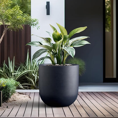 Kante 16.5" Round Concrete Planter, Large Cylinder Plant Pot with Curved Bottom and Drainage Hole, for Indoor and Outdoor Use – Garden or Patio, Charcoal Finish with Painted Interior