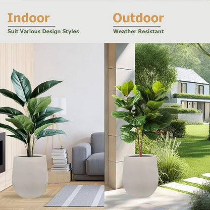 16.5" H x 15" D Corso Fiberstone Round Tapered Planter with Drainage Hole, Smooth Finishes, Weather Resistant for Indoor & Outdoor Use, Included 2 Extra Coco Mats (Taupe, 11.5" Pot Opening)