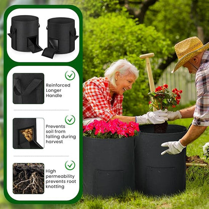 4 Pcs Upgraded Potato Grow Bags 10 Gallon with Harvest Window Visible Window Planting Bags Gardening Pots Thickened Nonwoven Planter for Growing Potato Tomato Vegetable (Black,Gray)