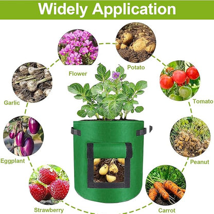 NUNET 7 Gallon Potato Grow Bags w. Double-Sided Straps, Gloves w. Claws, Neck Gaiter Mask, Heavy Duty Thickened Nonwoven Fabric Pots w. Handles, Durable Breathable Plant Container for Vegetables
