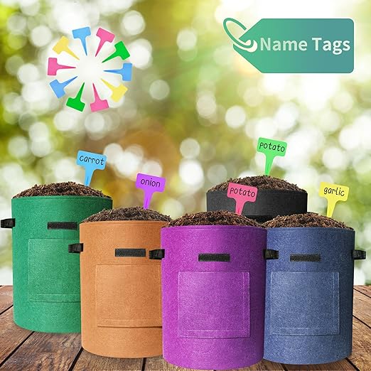 400G Thickest 5-Pack 10 Gallon Multi-Colored Potato Growing Bags, Potato Grow Bags with Plant Tags, Potato Bags for Growing Potatoes with Visual-able Harvest Window, Breathable Planter Bags
