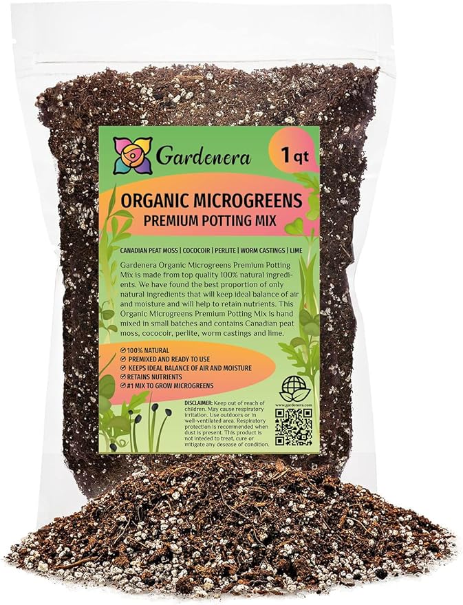 Gardenera Organic Microgreens Potting Mix: Hand-Mixed with Care Using Top-Grade Canadian Peat Moss, Cococoir, Perlite, Warm Castings, and Lime - 1 Quart
