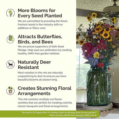 Eden Brothers Burst of Bloom Wildflower Mixed Seeds for Planting, 1 lb, 480,000+ Seeds with Cosmos, Black Eyed Susan | Attracts Pollinators, Plant in Spring or Fall, Zones 3, 4, 5, 6, 7, 8, 9, 10