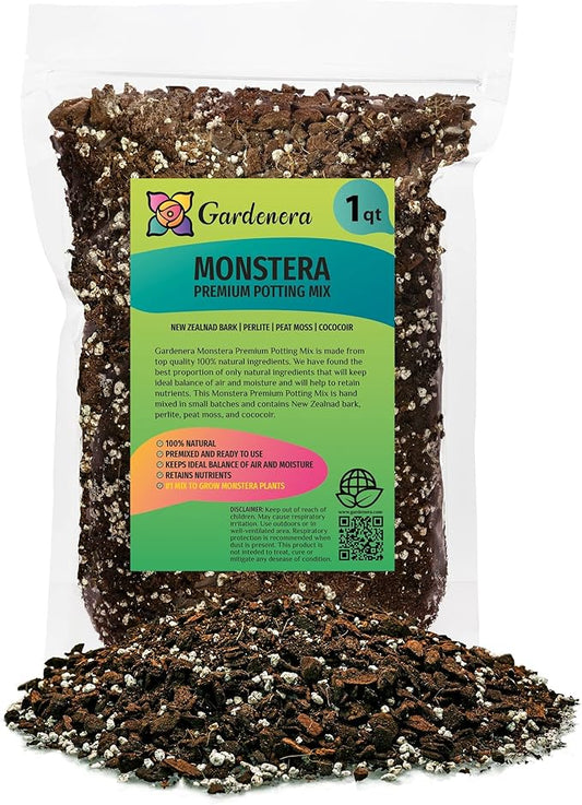 GARDENERA Premium Monstera Soil Blend - 1 Quart - Quick Drain Soil for Monstera Deliciosa and Other Large House Plants