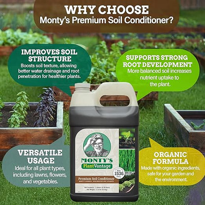 Monty’s Premium Liquid Soil Conditioner with Humic Acid, Organic Amendment for All Soil Types, Increases Moisture Retention & Nutrient Uptake, Enhances Health & Microbial Activity - 1Gal