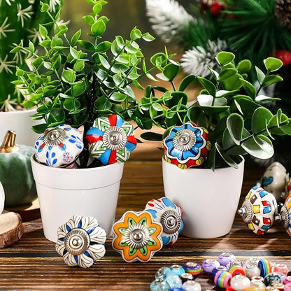 Tigeen 236 Pcs Garden Stake DIY Fairy Wand Plant Stake with 12 Colorful Crystal Stopper Top 12 Threaded Rod with 200 Large Hole Bead for Spring Summer Holiday Outdoor Decorations(Mushroom and Pumpkin)