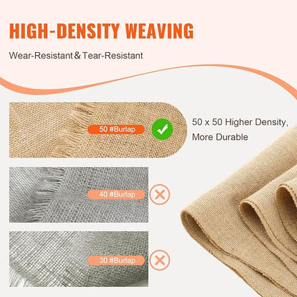 VEVOR Burlap Fabric Roll, 14” x 30 ft High Density Natural Jute Fiber Material for Outdoor Plant Care, Tree Wrap Roll, Decor, DIY Crafts, Wedding, Garden Weed Barrier, Plants & Trees Winter Covering