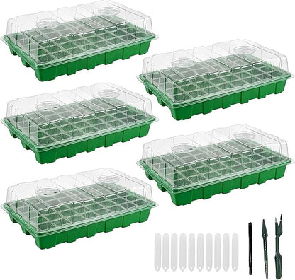 Gardzen 5 Pack BPA Free Seed Starter Tray Kit, 40 Cell Reusable Seedling Trays with Humidity Vented Domes and Base