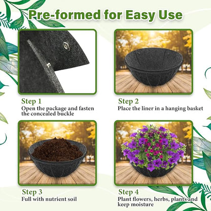 Riare 4 Pack 12 Inch Round Fabric Planter Basket Liner- Hanging Basket Liners Replacement Coco Fiber Liner Alternative for Hanging Basket Flowers (Prevent Birds from Nesting)