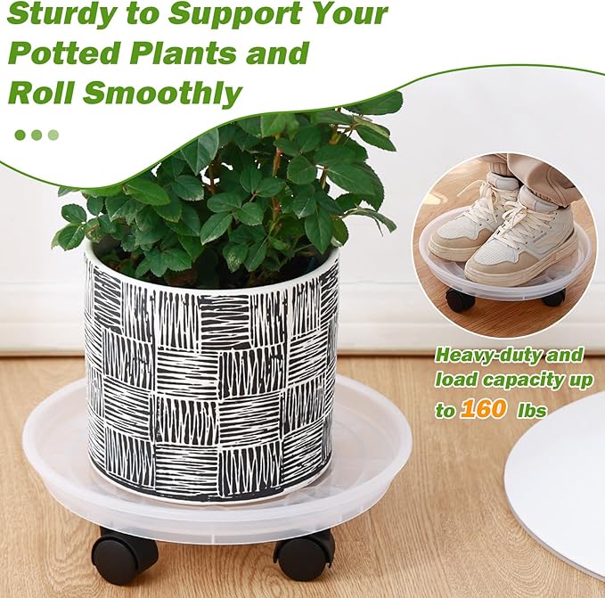6 Packs Plant Caddy with Wheels 11.8" Plastic Rolling Plant Stands Heavy-Duty Plant Dolly with Casters Indoor Outdoor Wheeled Plant Roller Base Large Planter Saucers Plant Mover