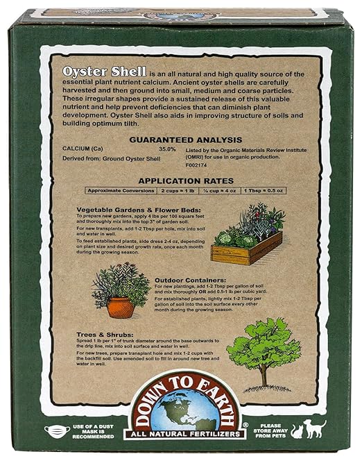 Down to Earth Organic White Oyster Shell Fertilizer - OMRI Listed Calcium Amendment for Healthy Soil & Strong Plant Growth, 5 lb