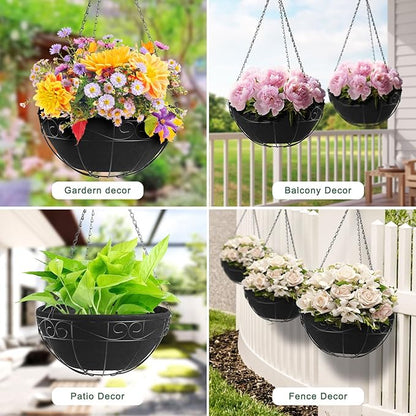 Non-Woven Fabric Plant Grow Bags Replacement Coco Liner Window Basket,Trough Shaped Wall and Deck Mount Planters,Round Hanging Basket (2Pack, 14IN)